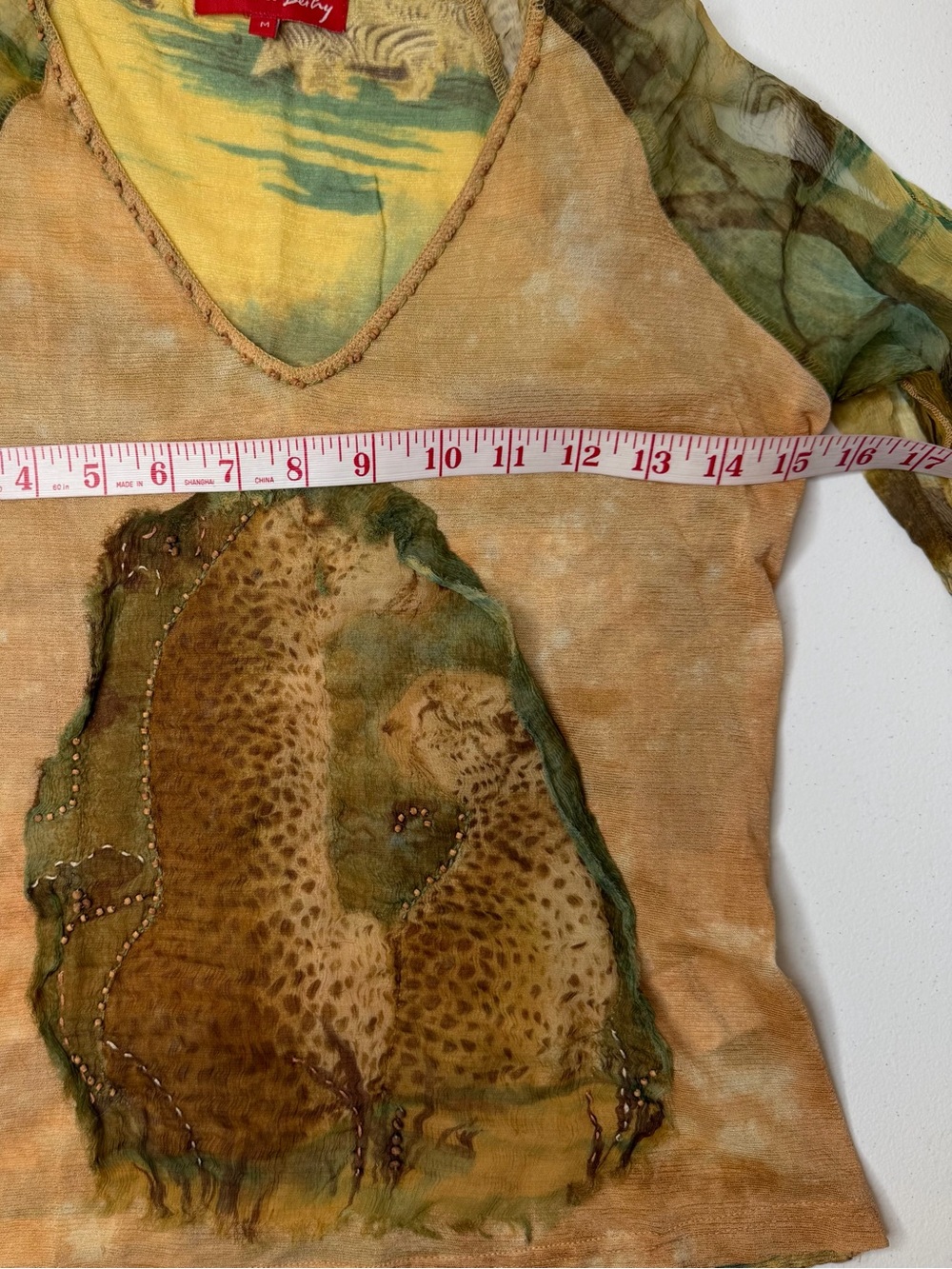 René Derhy Y2K Safari Cheetah Print Beaded Chiffon Sleeve Top Size M - Picture 7 of 8